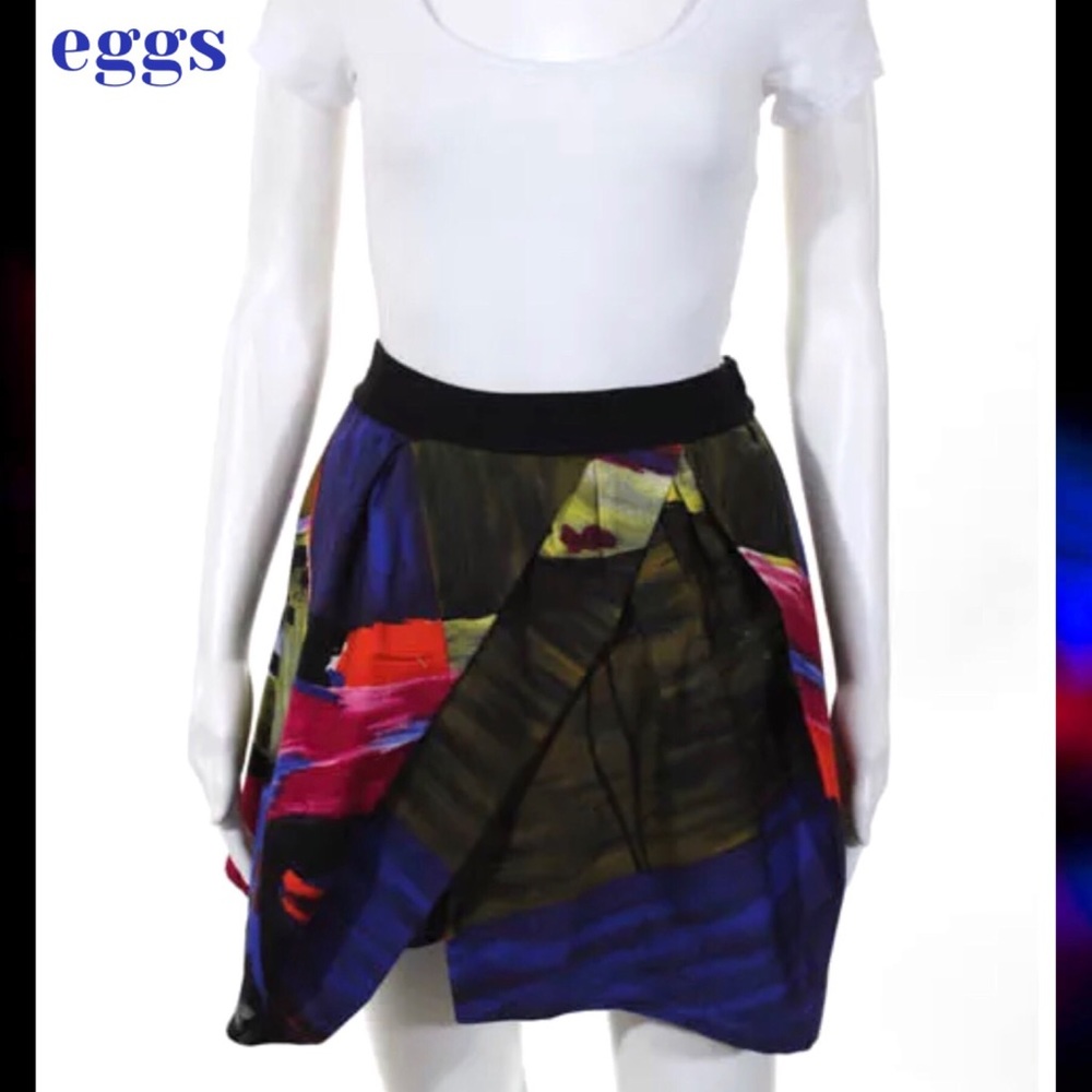 EGGS Blk/Blue/Red Abstract Asymmetrical Skirt